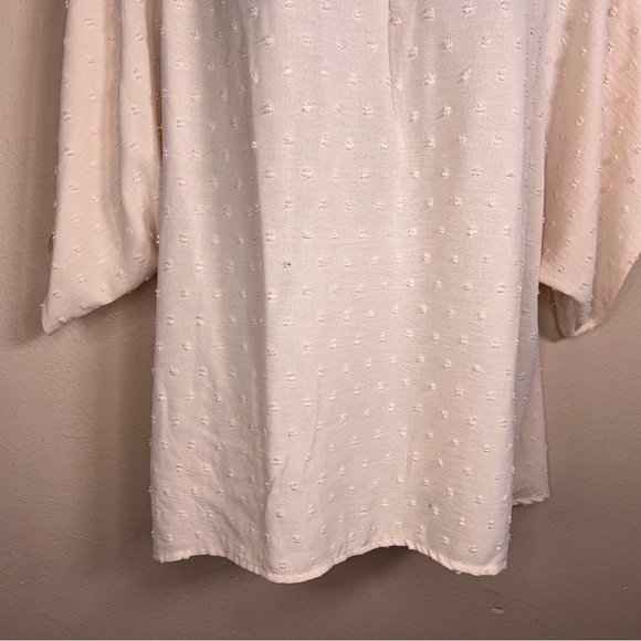 1X PASTEL PINK DOT TEXTURE BLOUSE MOCK NECK HALF SLEEVE - Picture 8 of 10